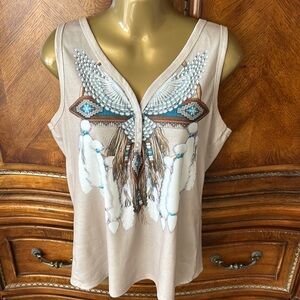 Embellished Tan Sleeveless Top